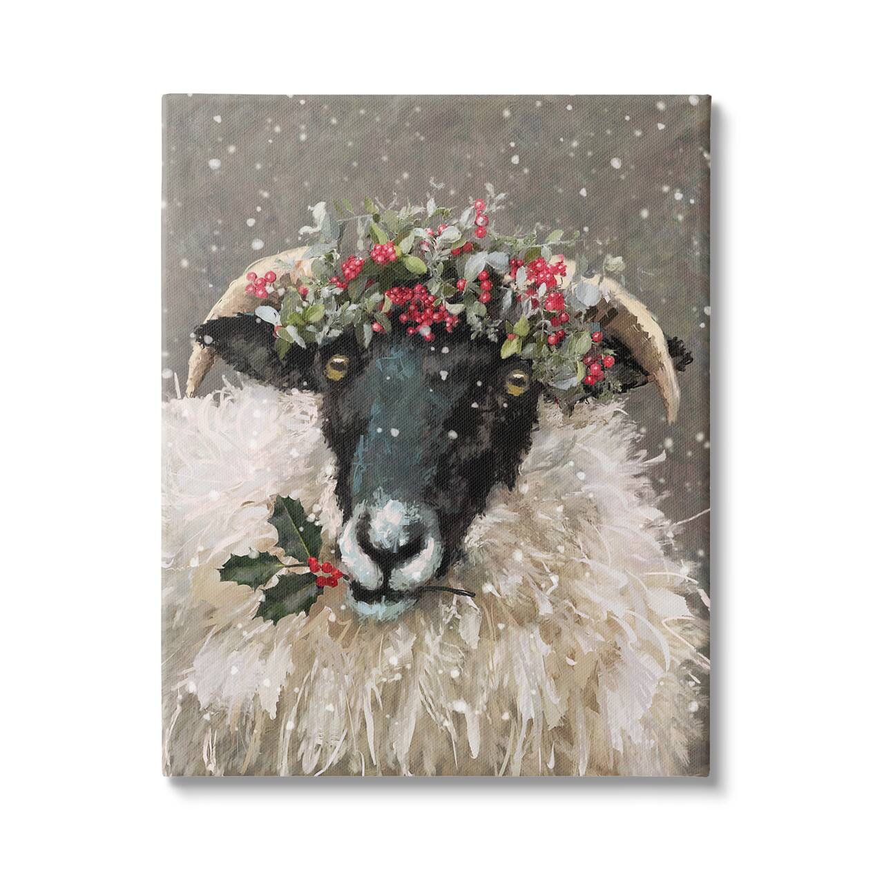 Stupell Industries Holiday Berries Farmhouse Sheep Canvas Wall Art